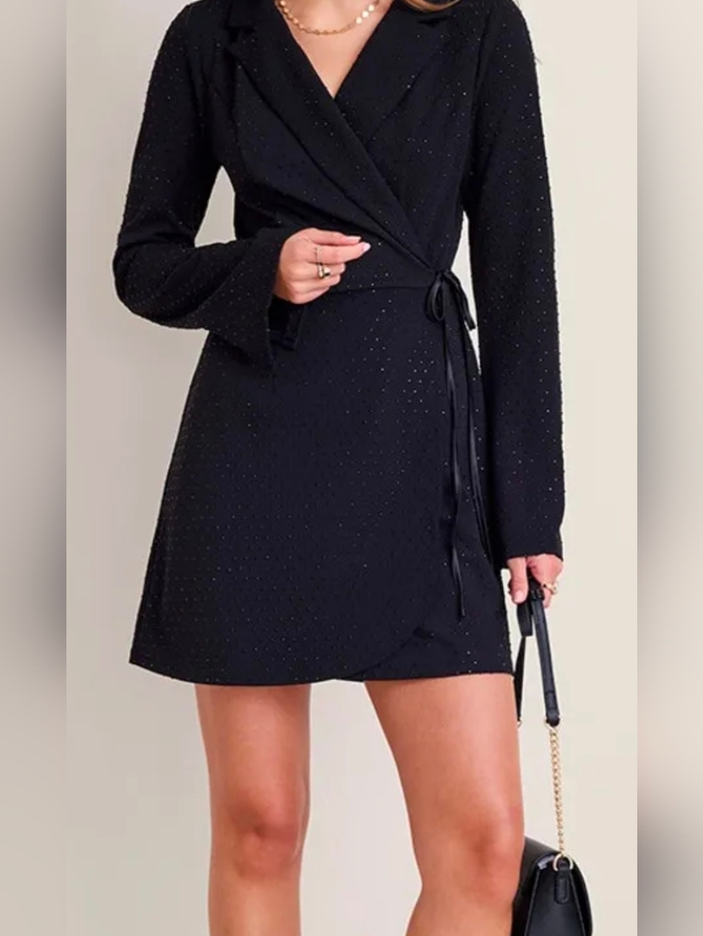 Black Sparkle Wrap Mini Blazer Dress
